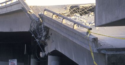 Collapsed overpass on Highway 10 after Northridge Earthquake