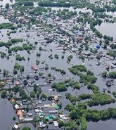 Aerial image of flooded community