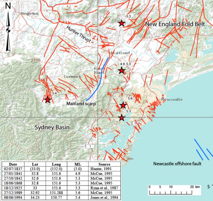 Historic earthquakes in the Newcastle region (Source: Clark, 2010)