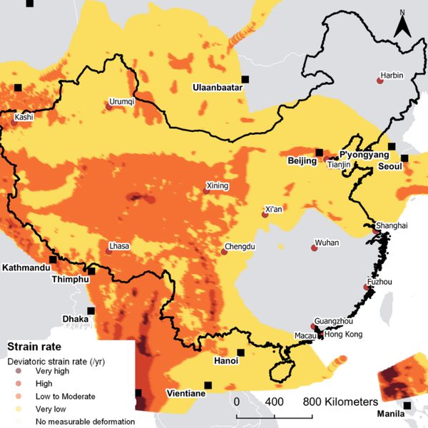 Deviatoric strain rate in and around China