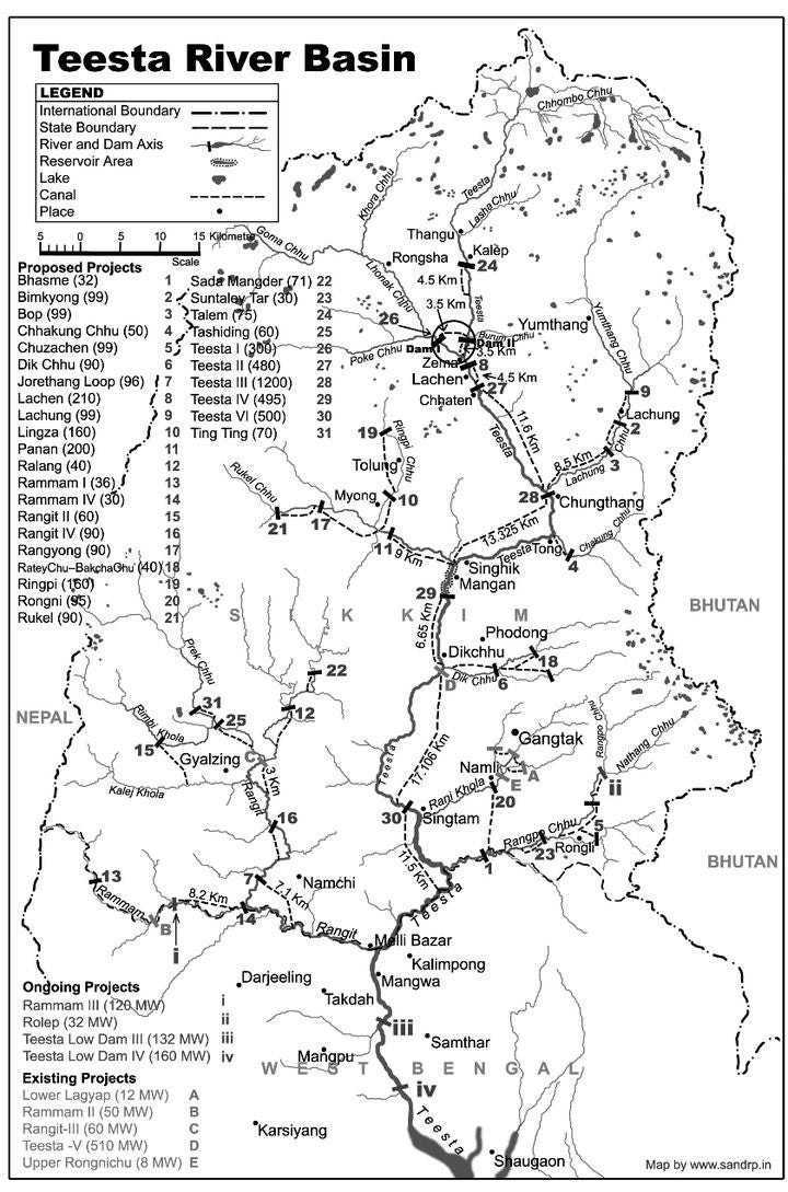 Map of Teesta river basin