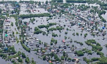 Aerial image of flooded community